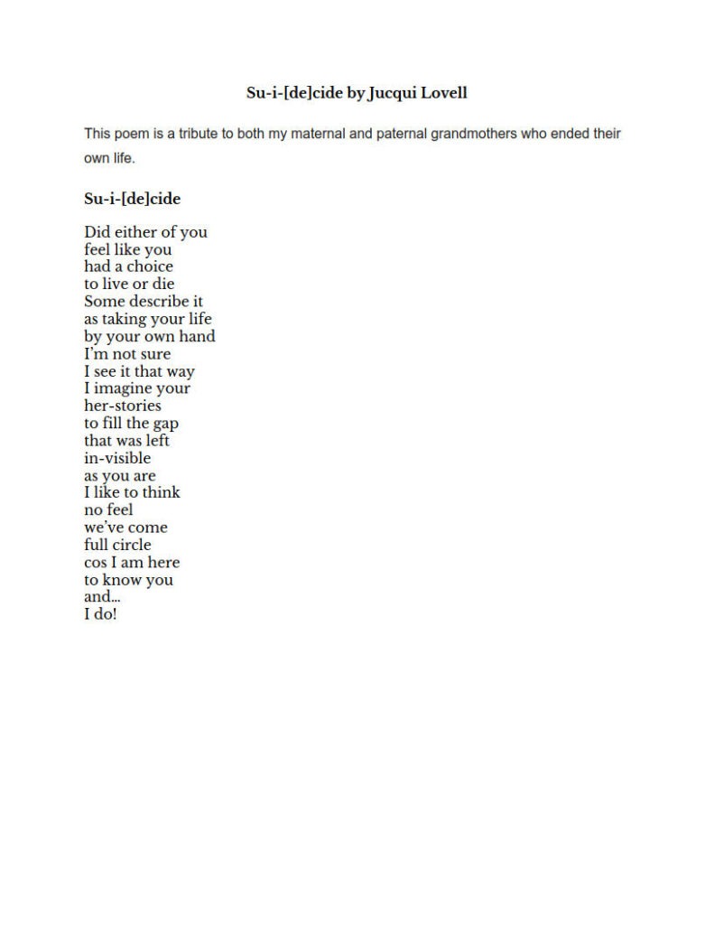 Su-i-[de]cide by Jucqui Lovell