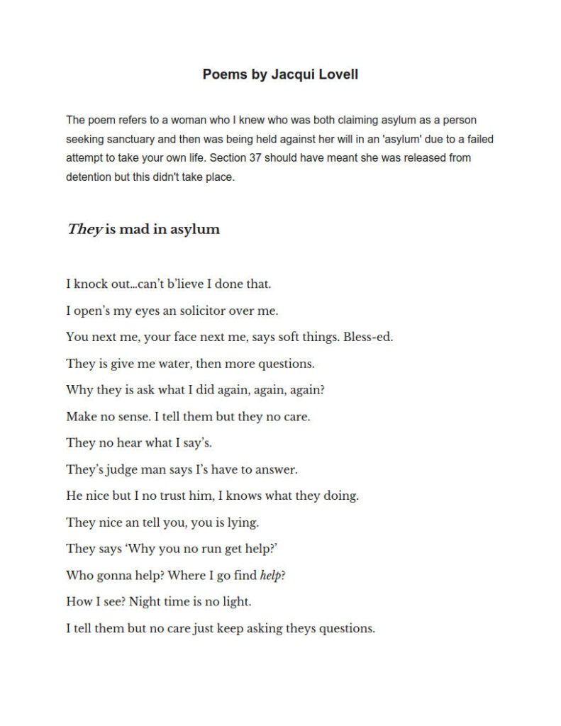 They is mad in asylum by Jacqui Lovell